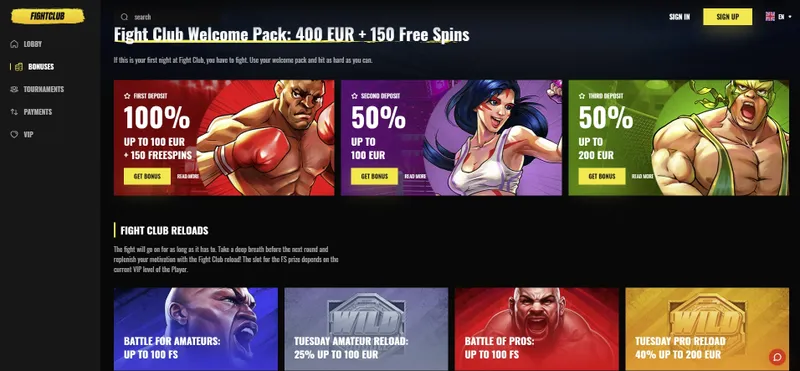 Fight Club Casino promotions