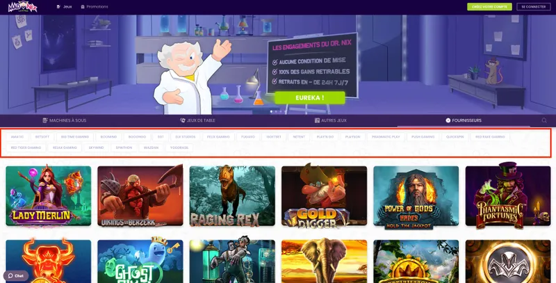 Les fournisseurs de jeux disponibles sur Madnix

