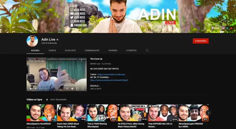 La chaine YouTube d’AdinRoss est suivie par près de 2,5 millions de personnes