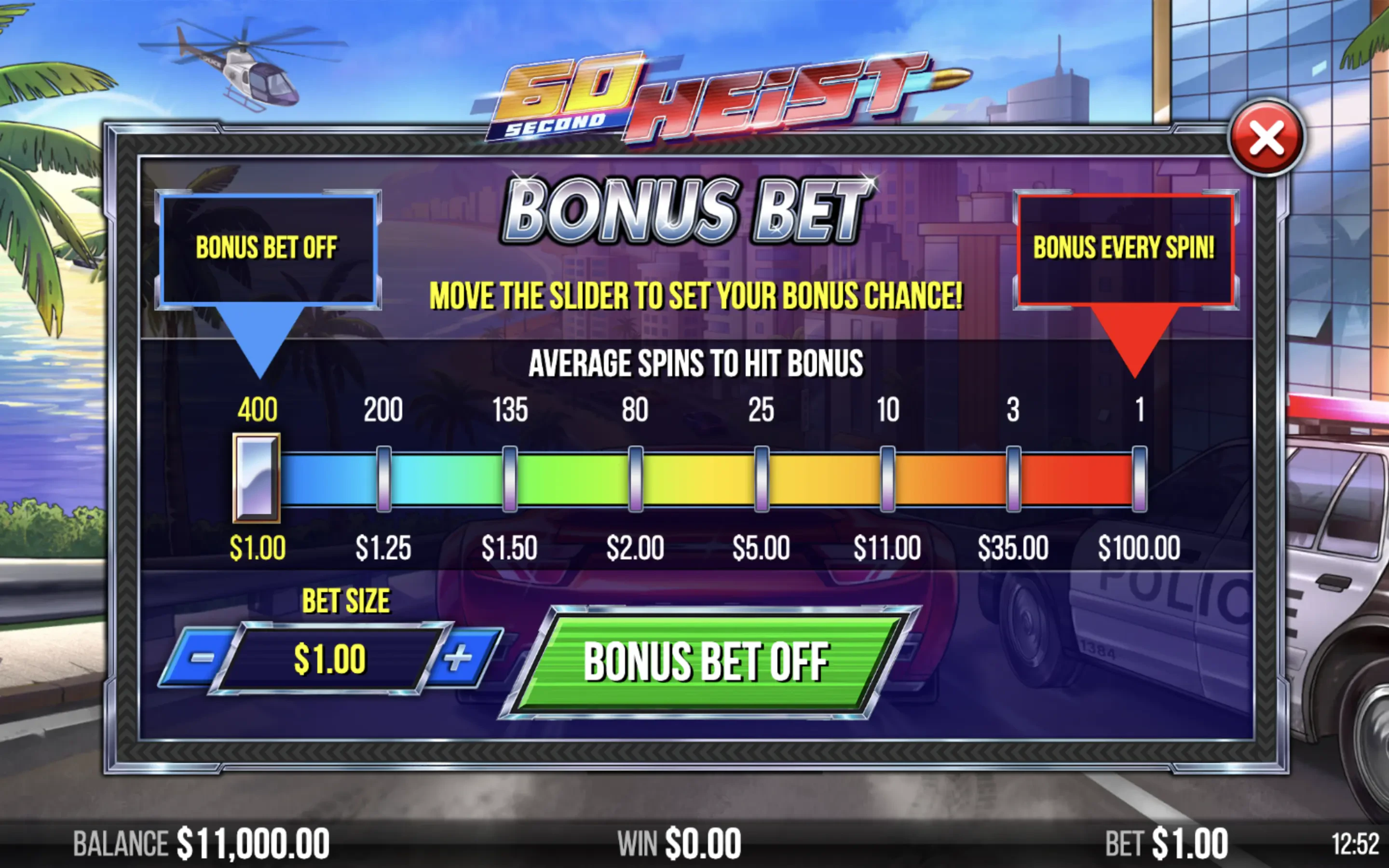 The bonus bet feature in 60 Seconds Heist