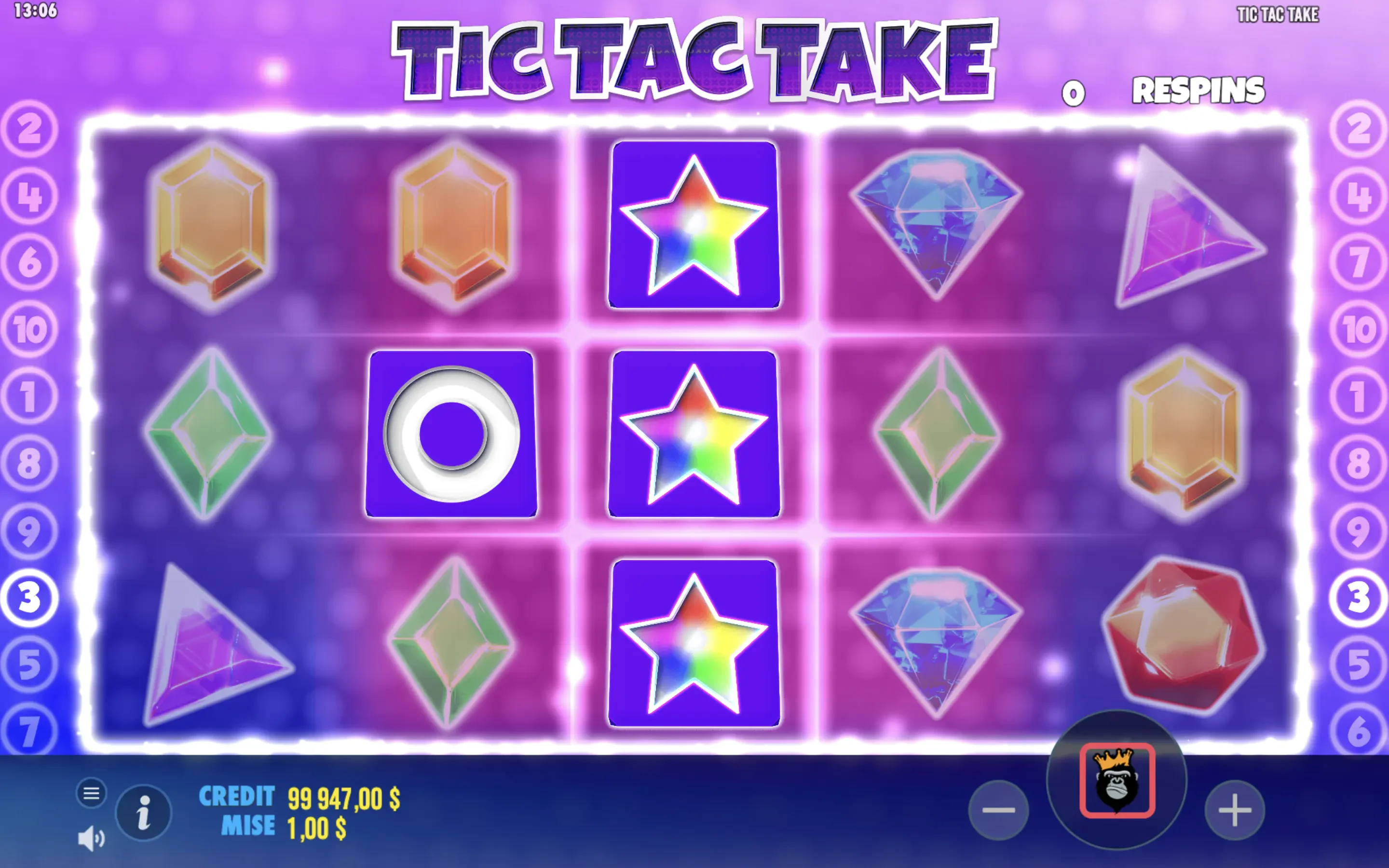 The respin feature in Tic Tac Take