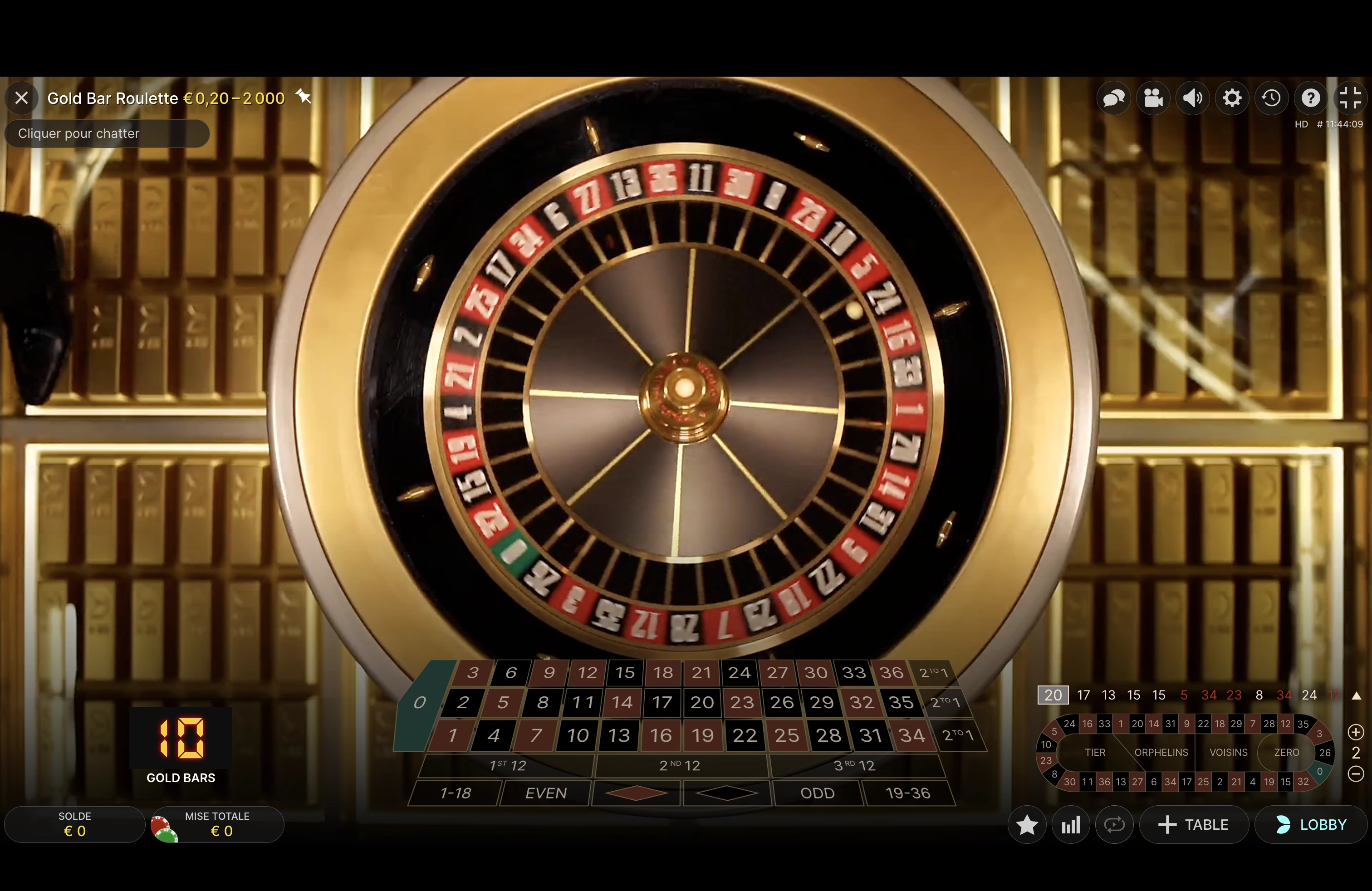 Explication dâ€™un tour classique de la roulette Gold Bar Roulette du provider Evolution Gaming