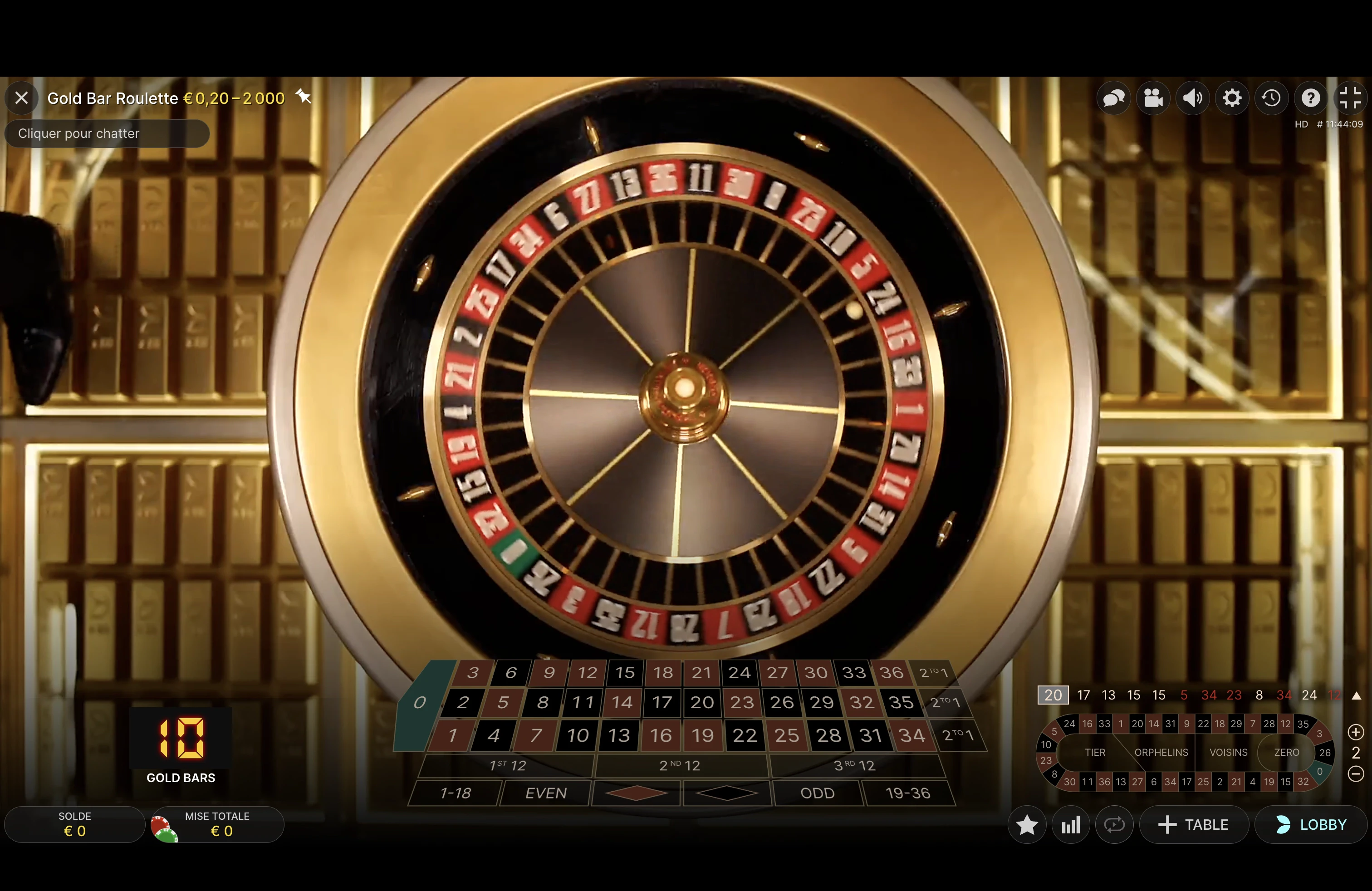 Explication d’un tour classique de la roulette Gold Bar Roulette du provider Evolution Gaming
