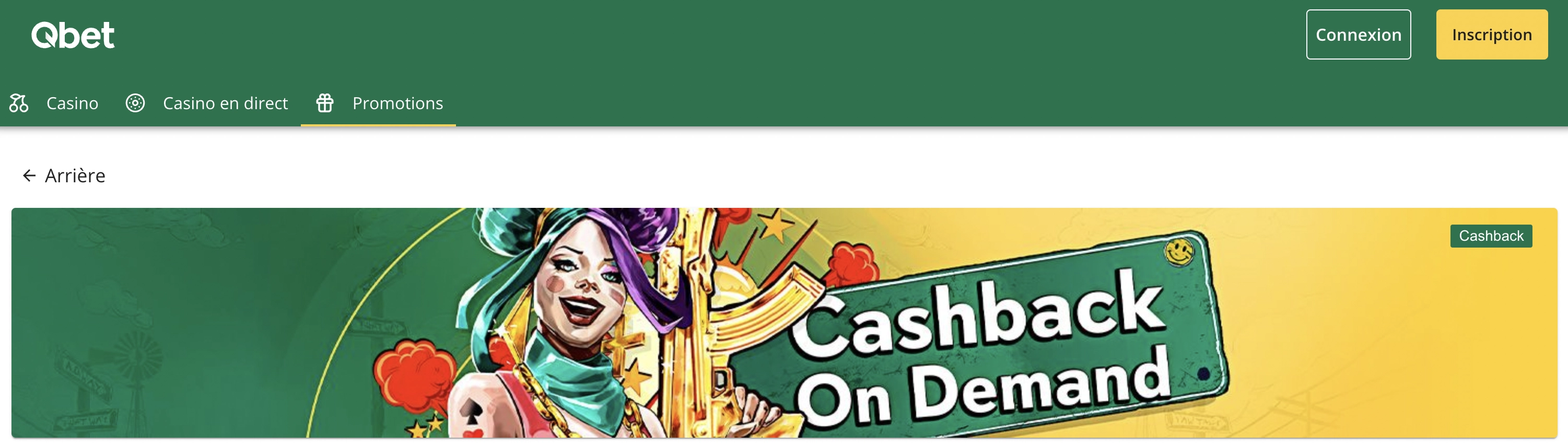 QBet est un casino en ligne qui vous propose de prendre du cashback sur vos pertes directement dÃ¨s votre inscription