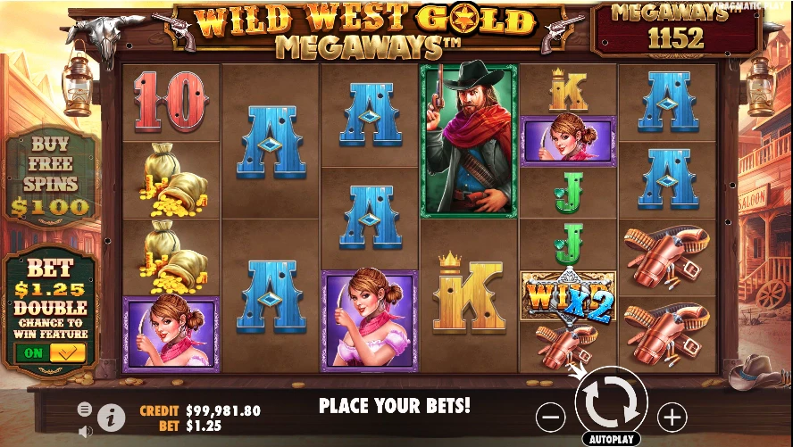 Fonctionnalité double chance parties payantes Wild West Gold Megaways de Pragmatic Play