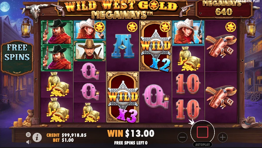 Obtention de tours gratuits supplémentaires sur la machine a sous Wild West Gold Megaways de Pragmatic Play