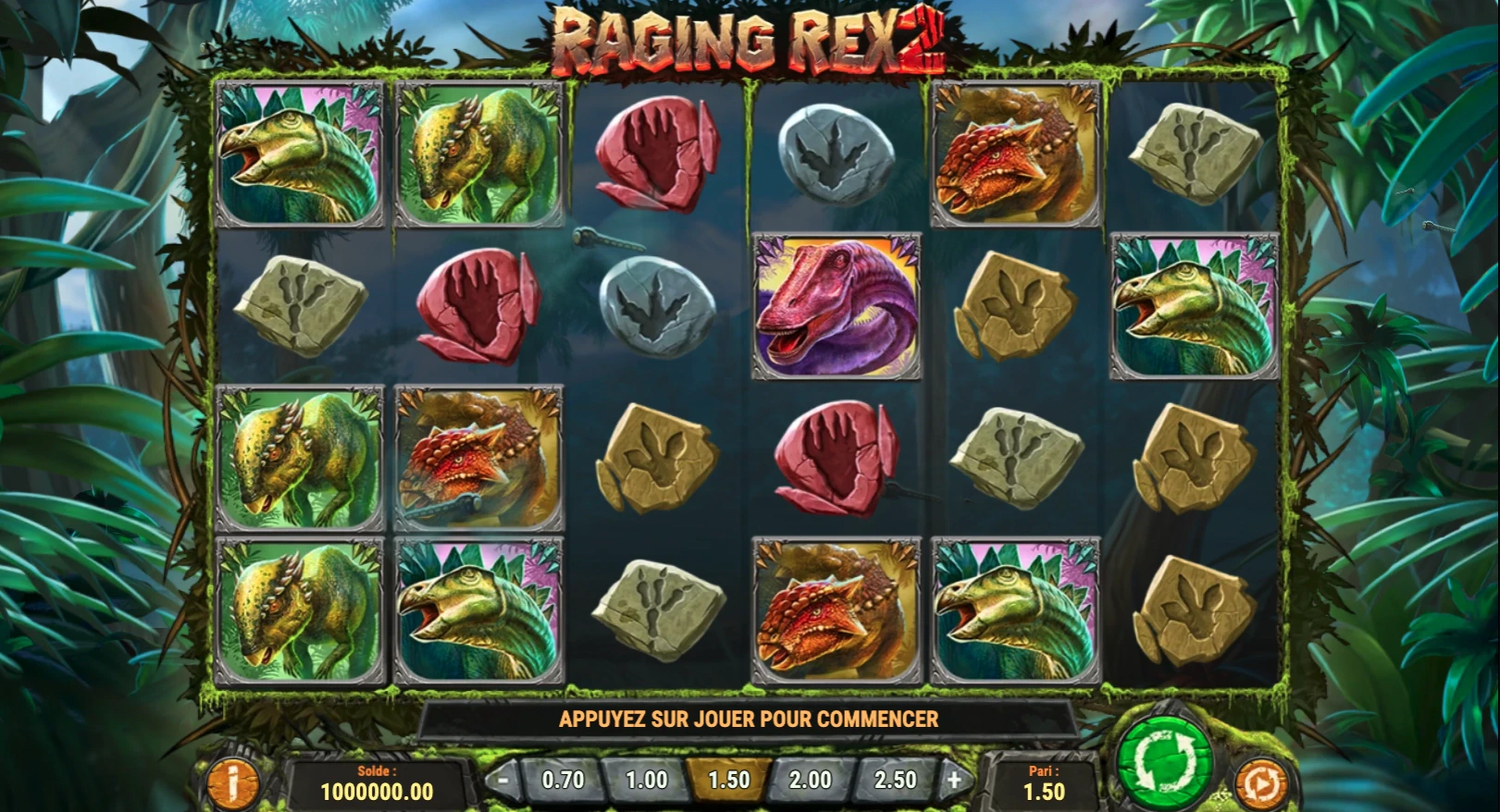 Grille de départ de la machine a sous Raging Rex 2 de Play’n GO