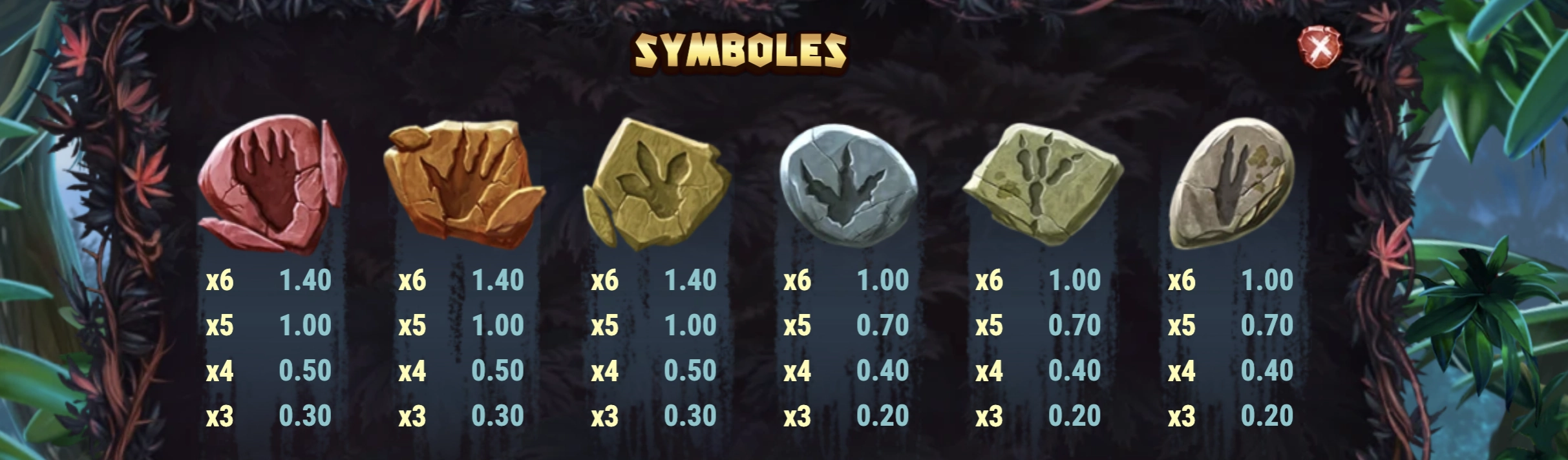 Symboles non premiums sur la machine a sous Raging Rex 2 de Playâ€™n GO