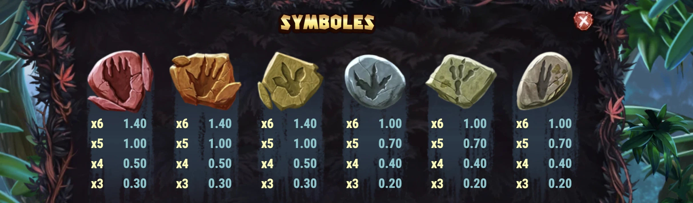 Symboles non premiums sur la machine a sous Raging Rex 2 de Play’n GO