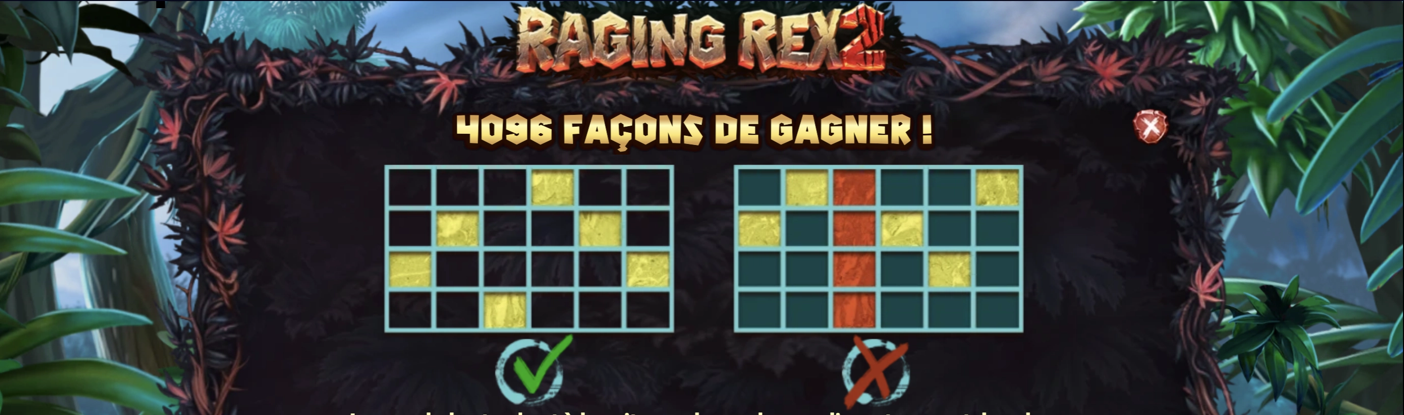 Les diffÃ©rentes connexions disponibles sur la machine a sous Raging Rex 2 de Playâ€™n GO