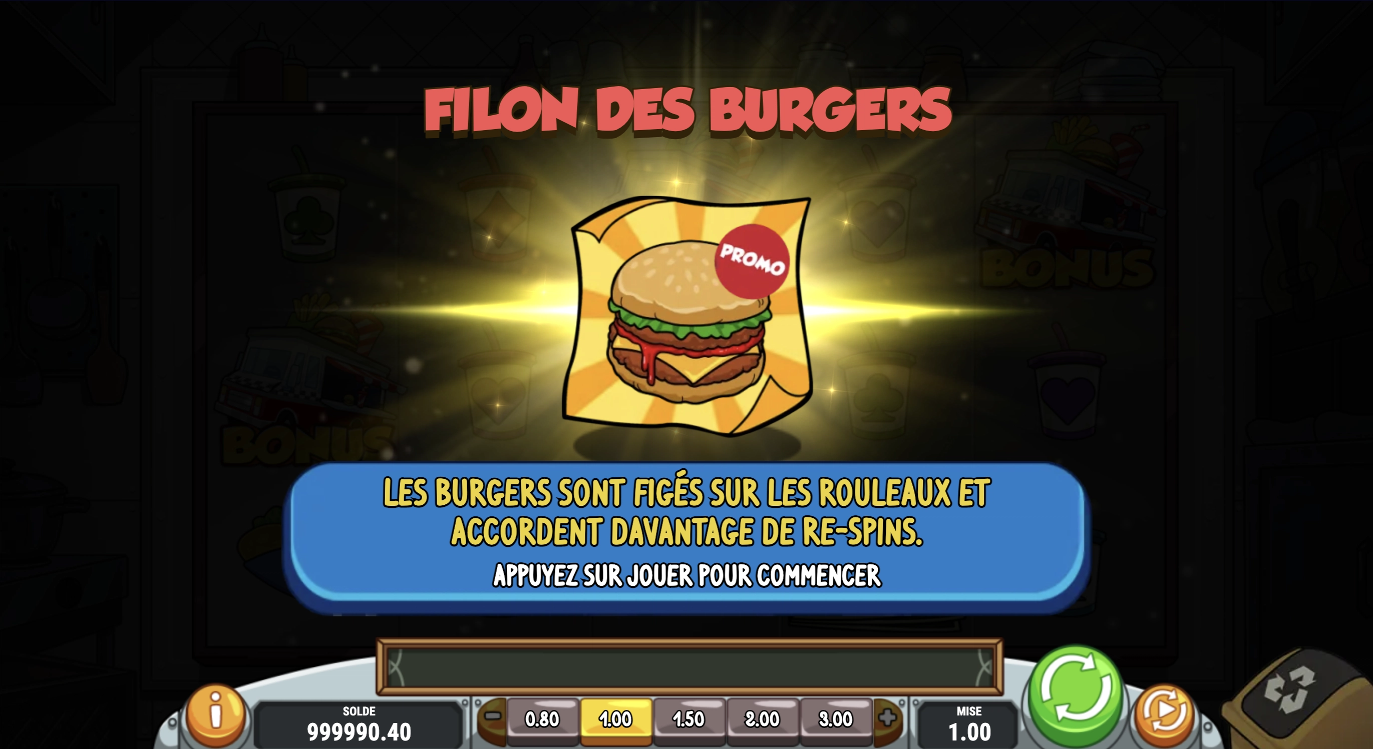 Obtention des parties bonus Filon Des Burgers sur la machine a sous Fat Frankies de Playâ€™n GO