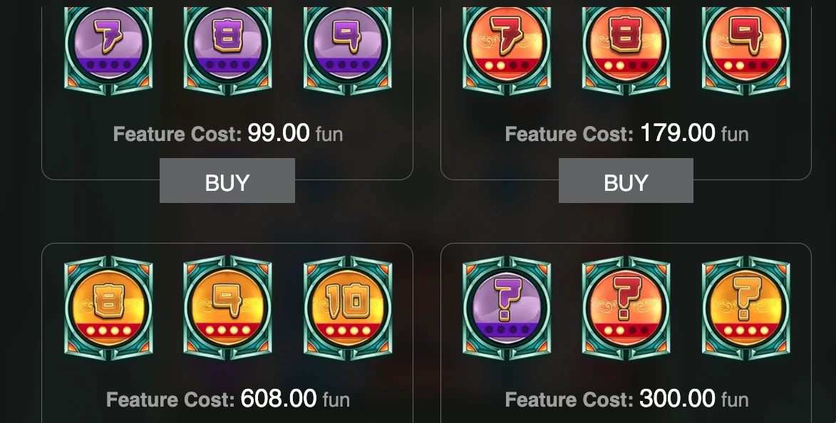 Les différents achats de bonus disponibles sur la machine a sous Big Bamboo