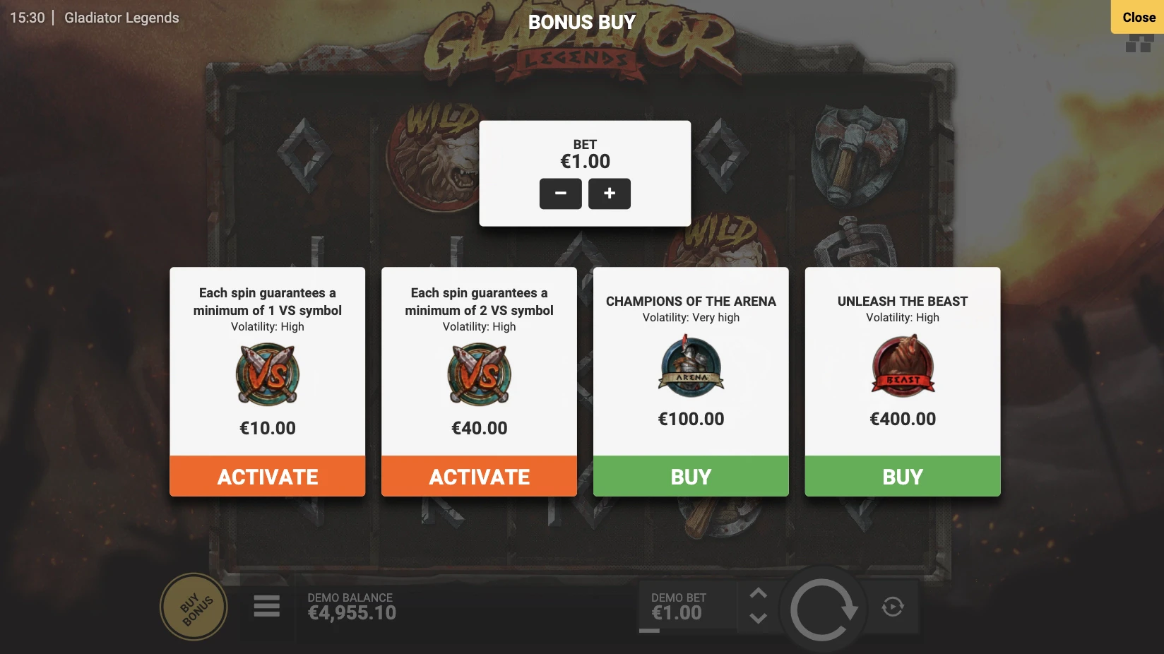 Il vous sera possible d’acheter les parties bonus sur la machine a sous Gladiator Legends