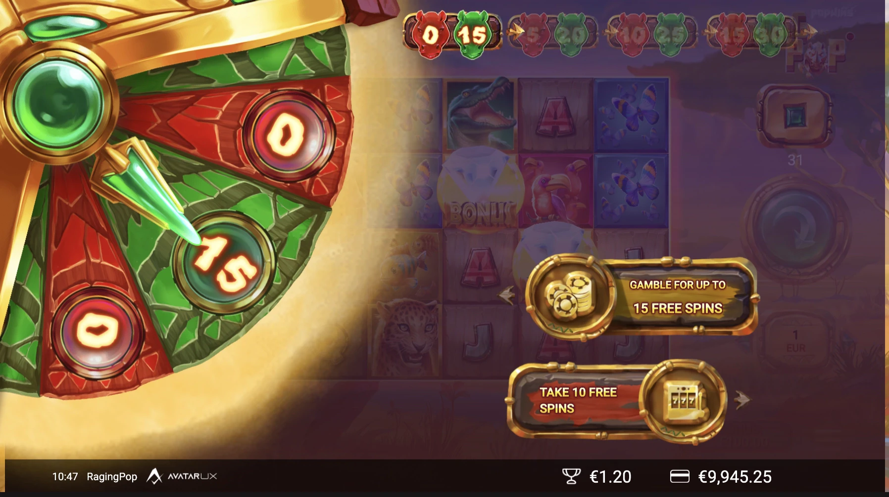 Gamble le bonus sur la machine a sous RagingPop d’Avatar UX