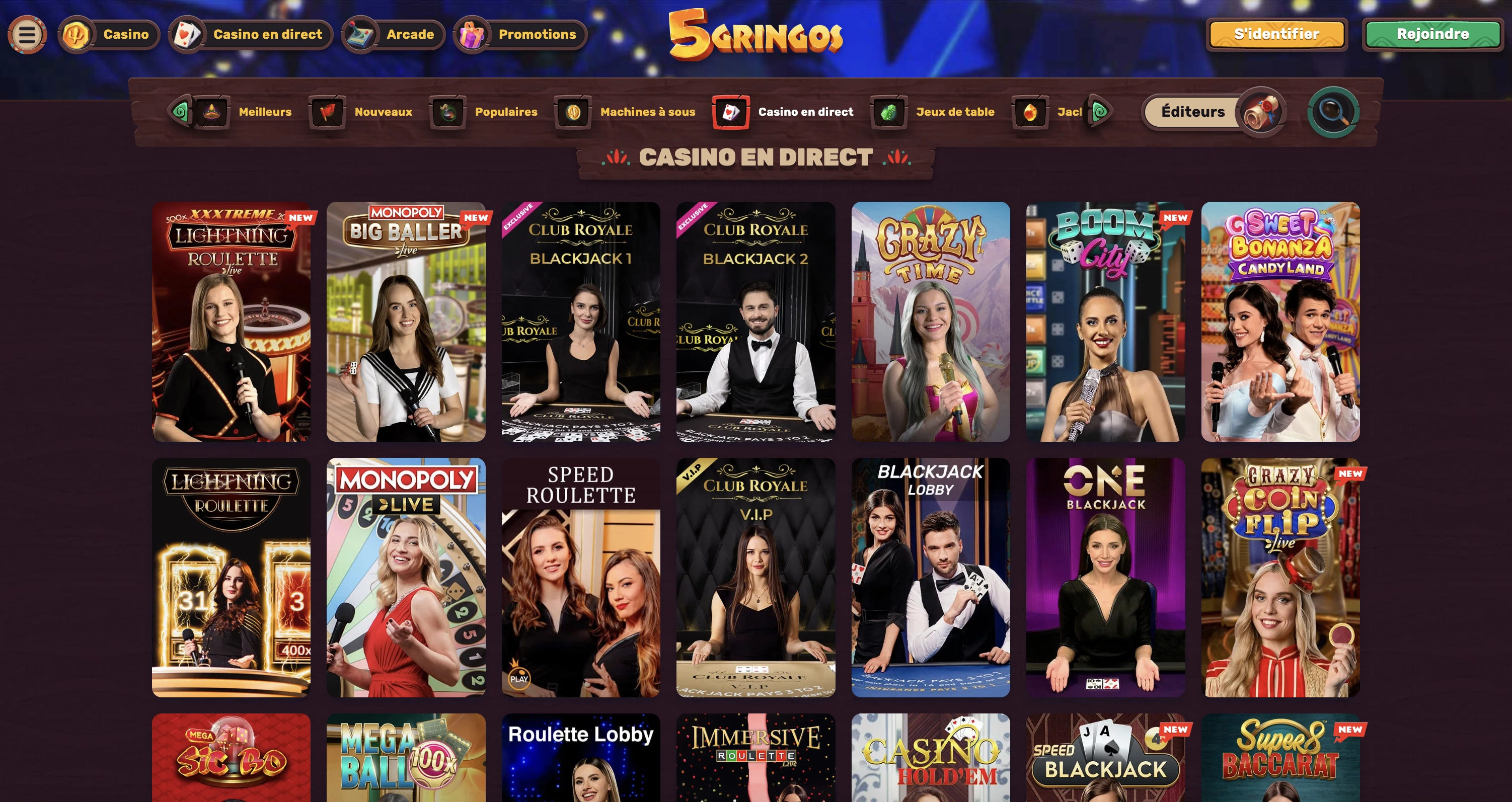 Le casino en ligne 5Gringos dispose de très nombreux jeux en direct et jeux de table