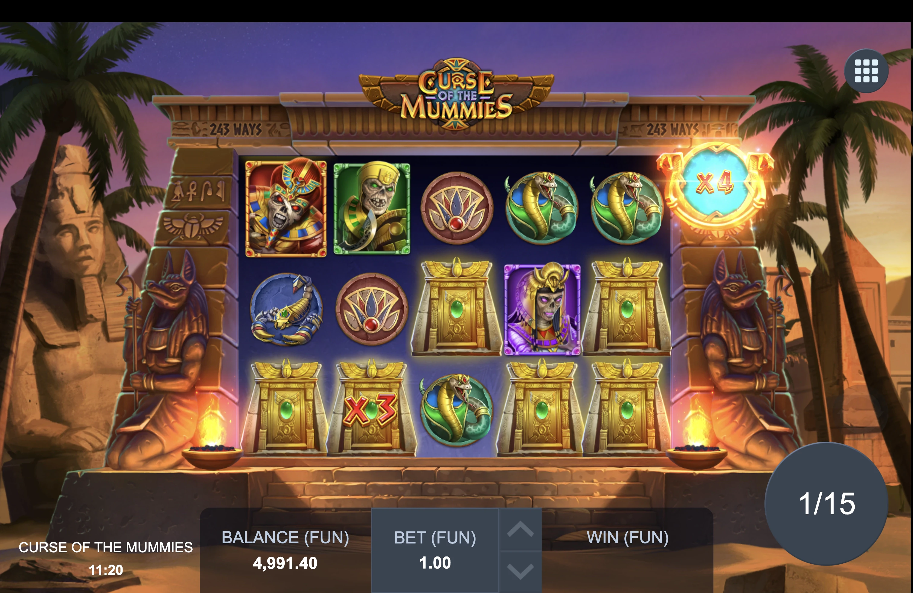 Multiplicateurs avec le début des parties gratuites sur la machine à sous Curse of the Mummies du provider Blue Guru Games en collaboration avec Relax Gaming
