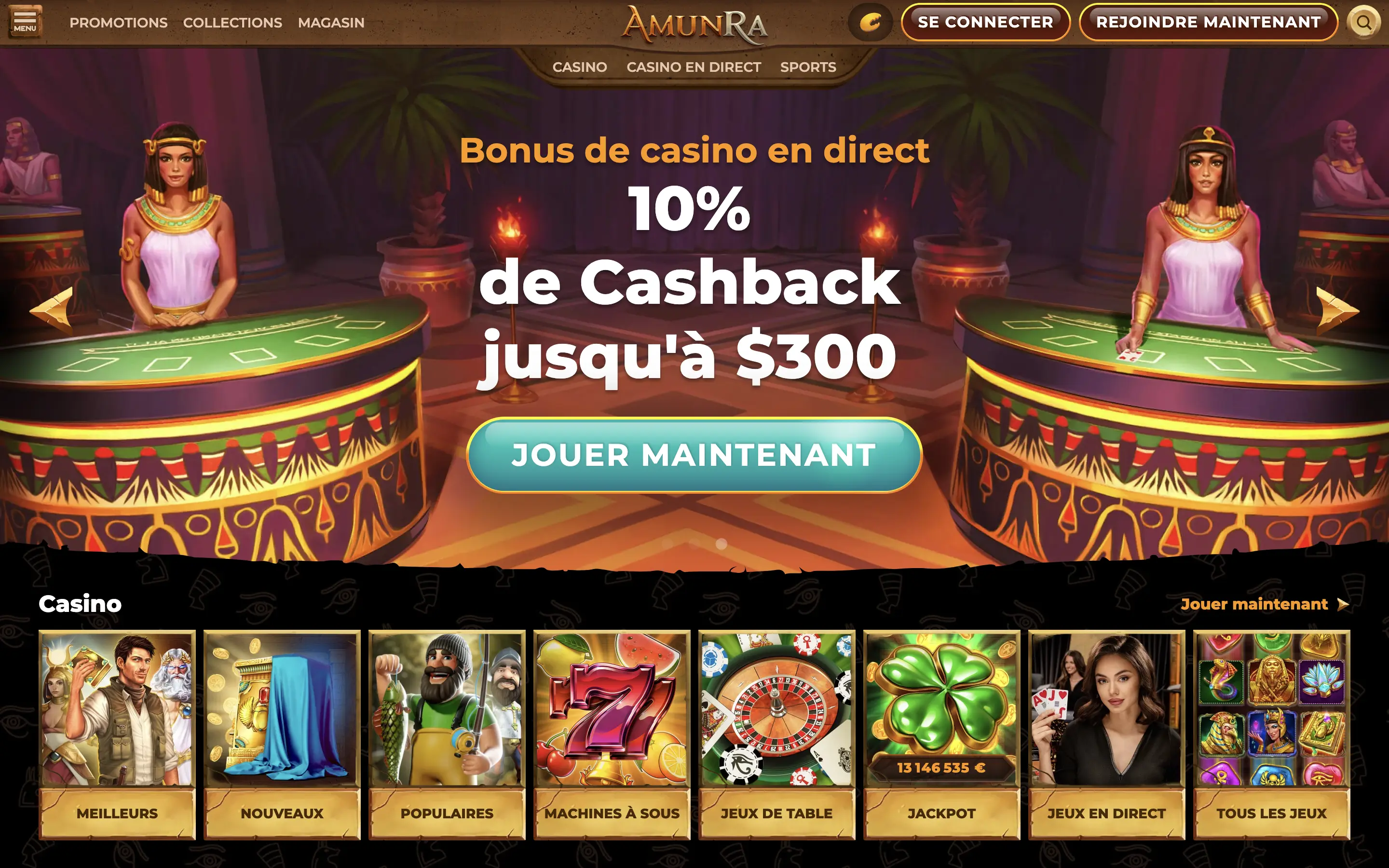 Page d'accueil du casino AmunRa