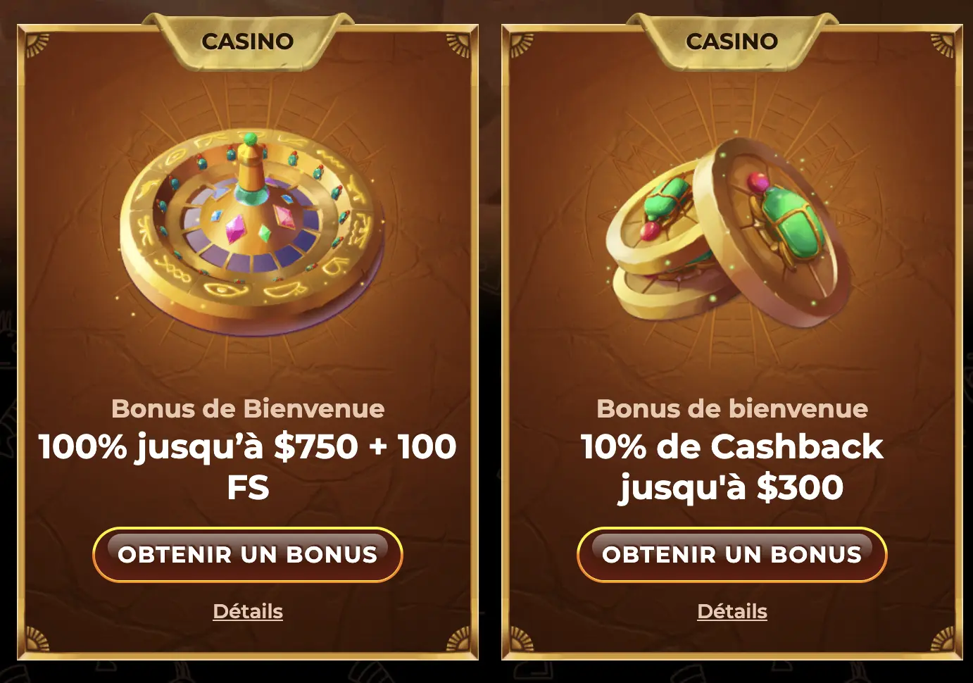 Les bonus de bienvenue casino d'AmunRa