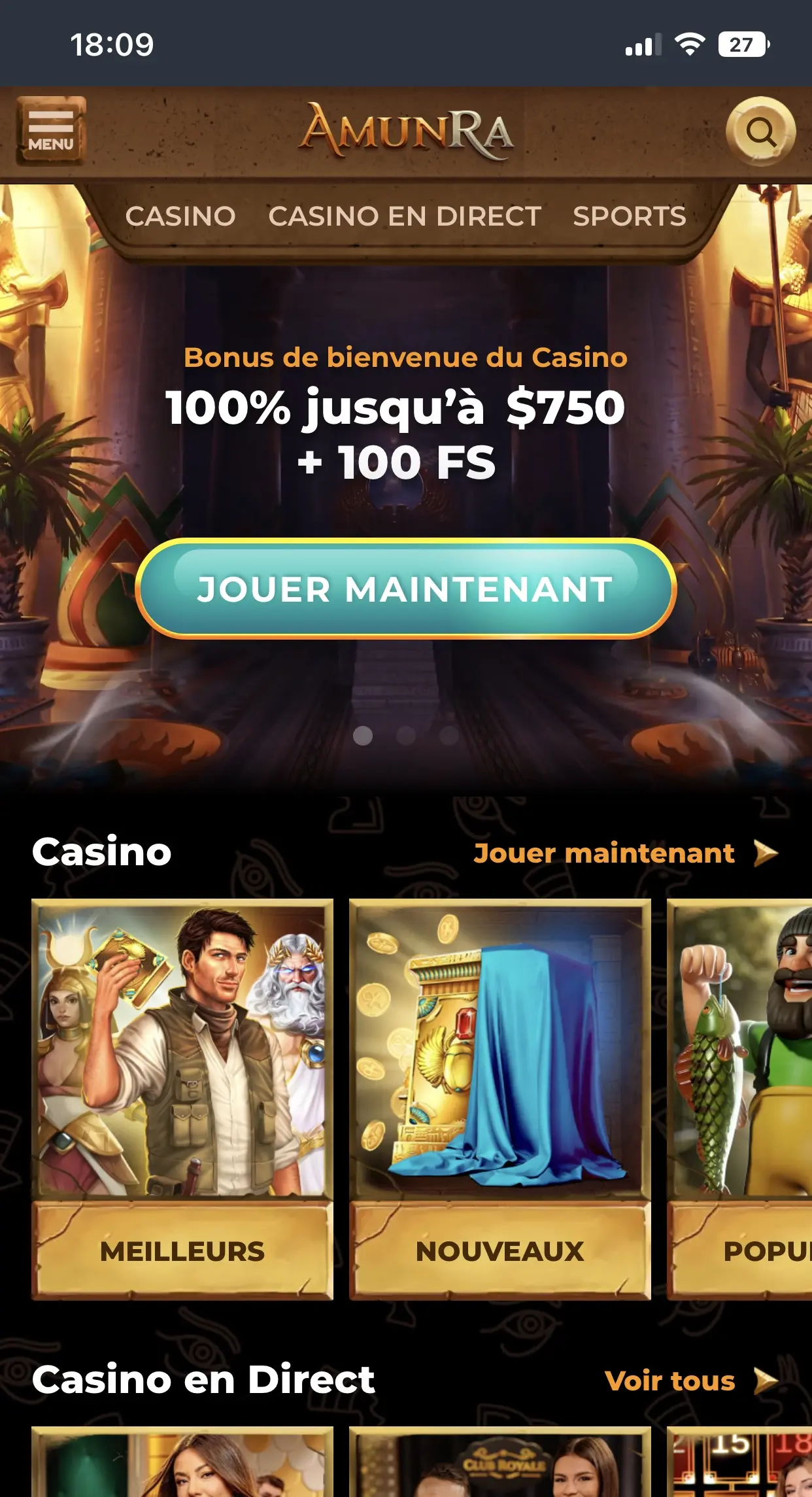 La version mobile du casino AmunRa