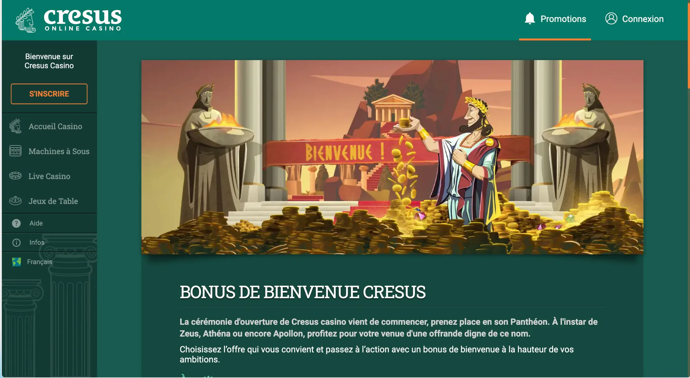 Le bonus de bienvenue de Cresus Casino