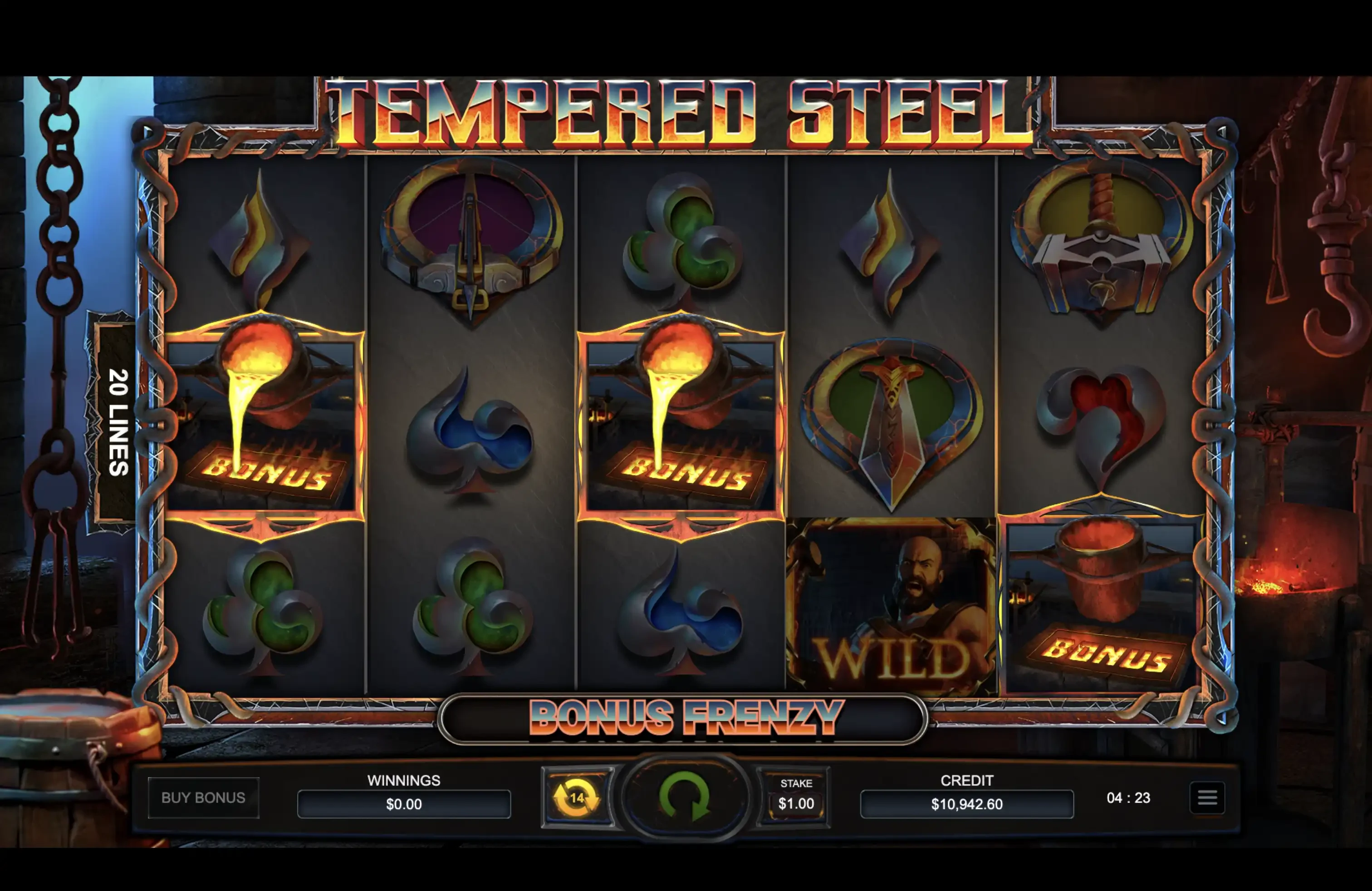 Obtention des parties bonus sur la machine à sous Tempered Steel du provider Bulletproof Games en collaboration avec Yggdrasil Gaming