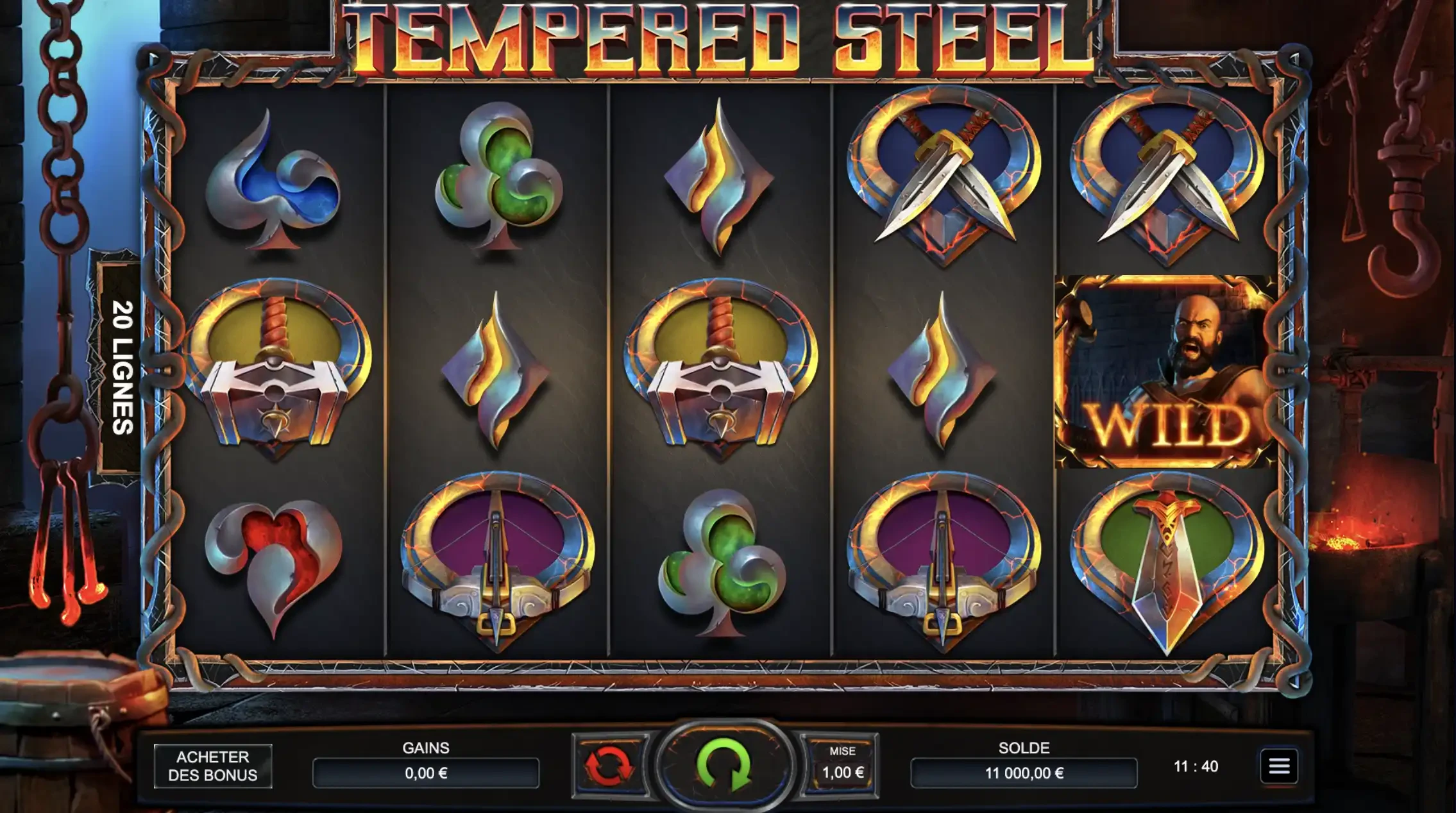 Grille de départ de la machine à sous Tempered Steel du provider BulletProof Games en collaboration avec Yggdrasil Gaming