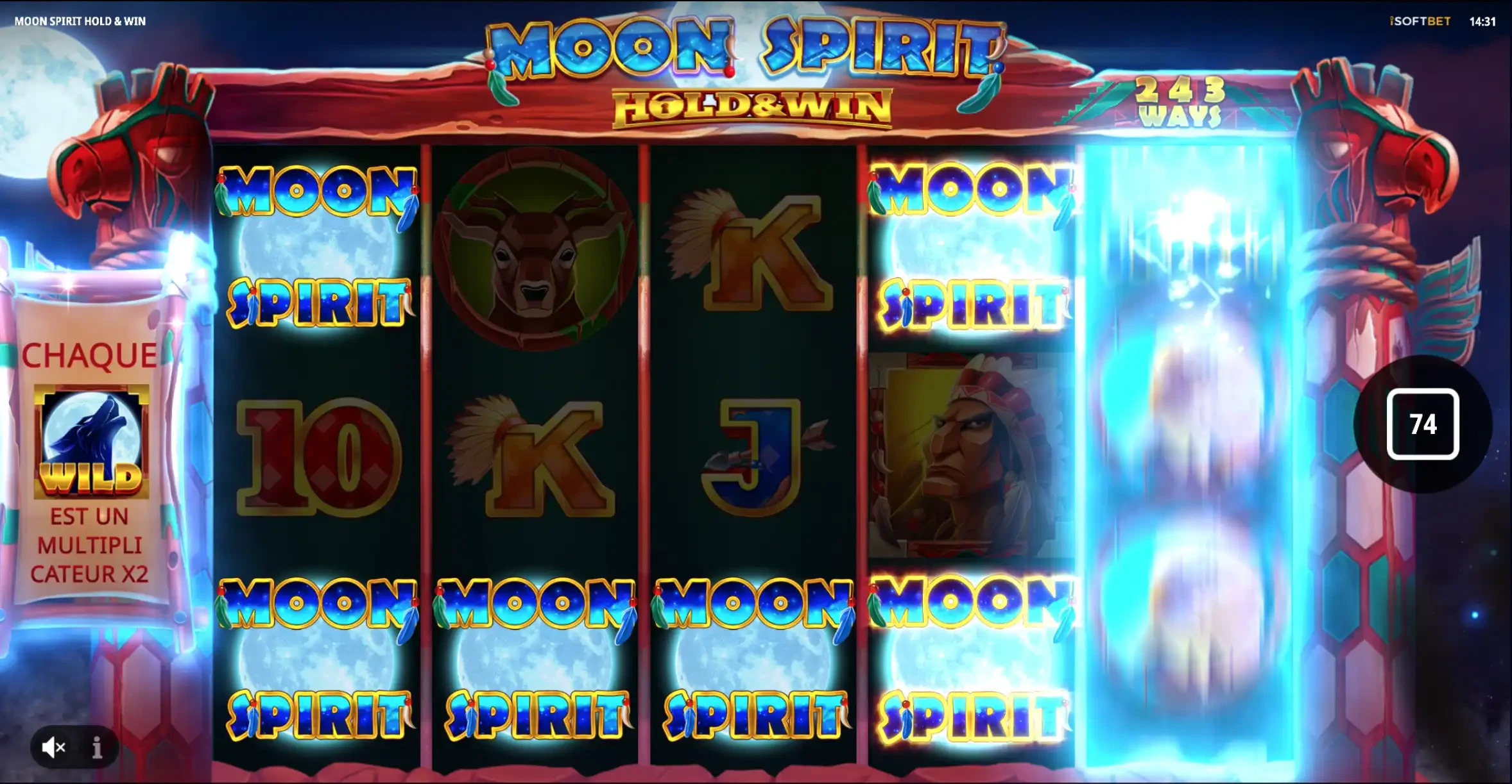 Obtention du bonus sur Moon Spirit : hold and win