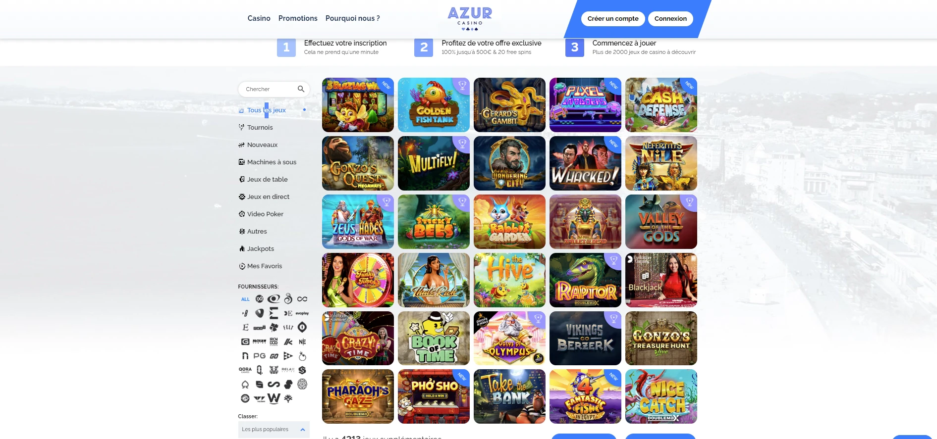 Azur Casino page d'accueil