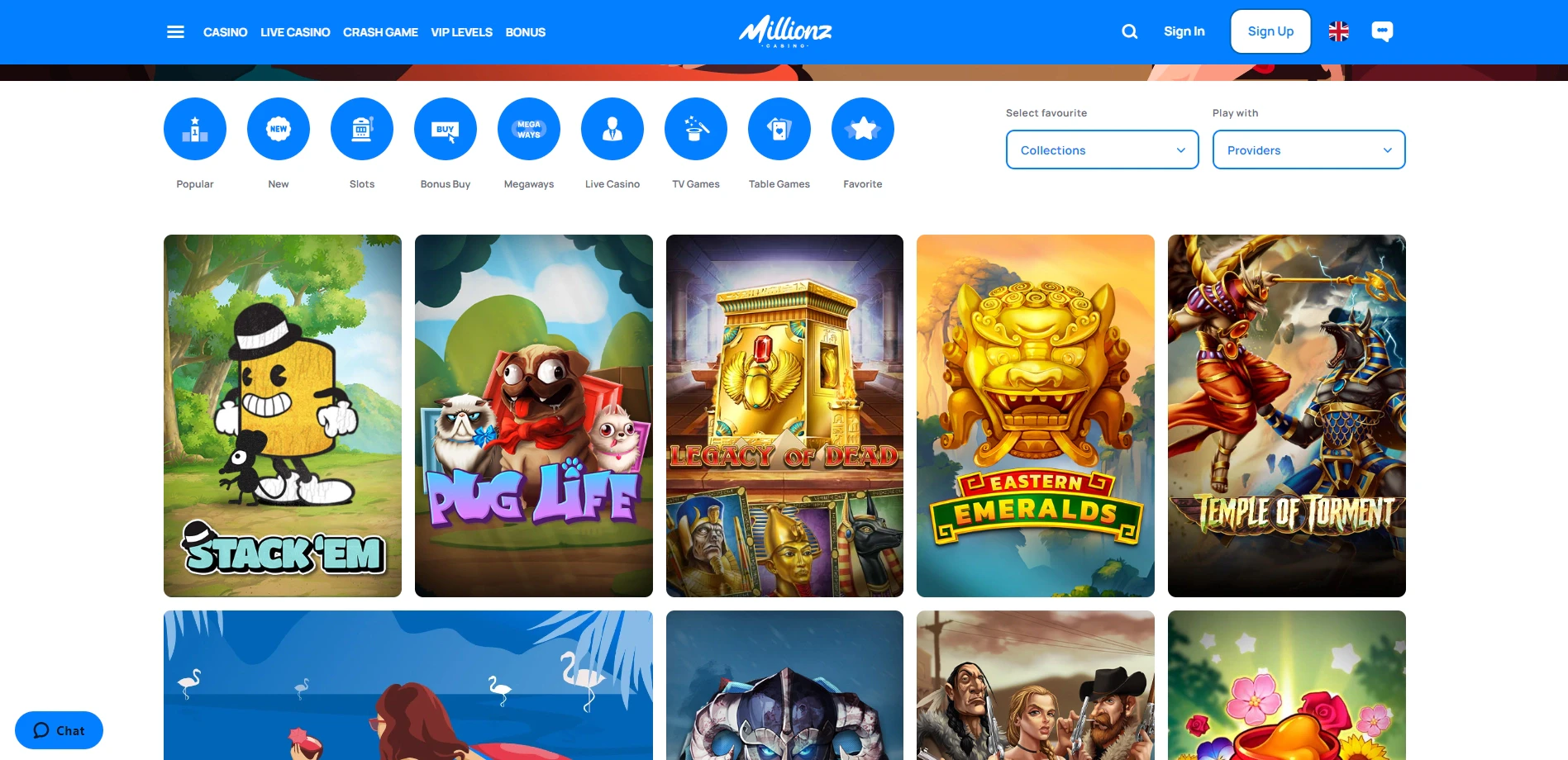 Page accueil de Millionz Casino