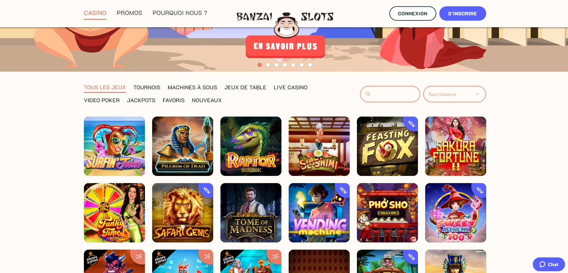 Banzai Slots page accueil