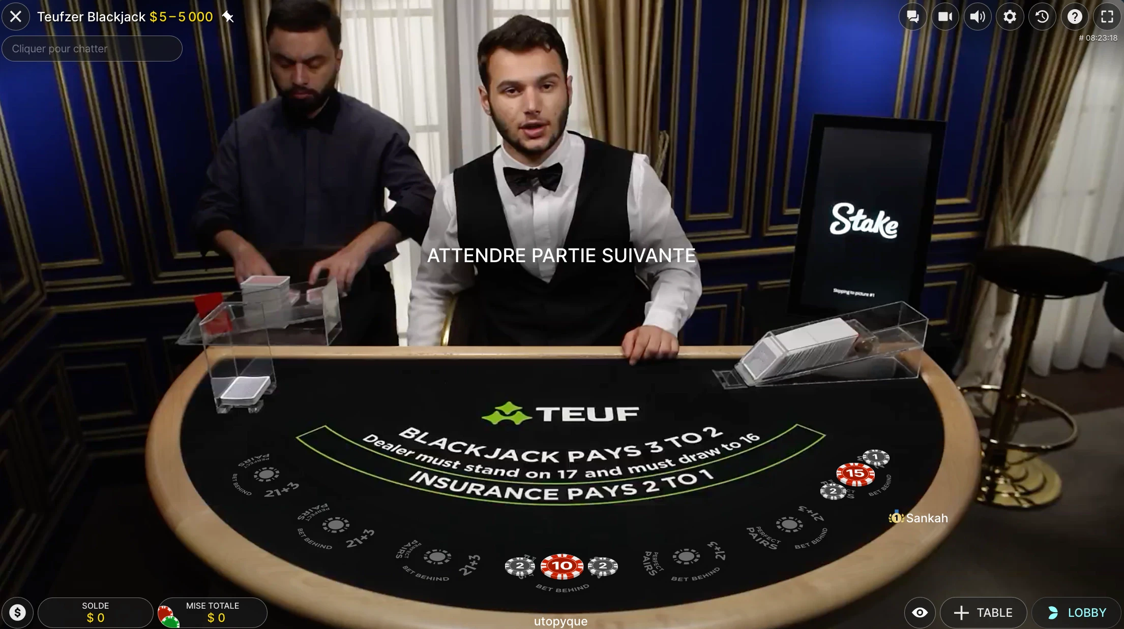 table blackjack teuf