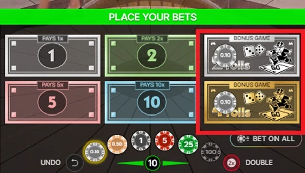 La mise sur le 2 et 4 lancers vous permettent de jouer la volatilité maximale sur le Monopoly Live