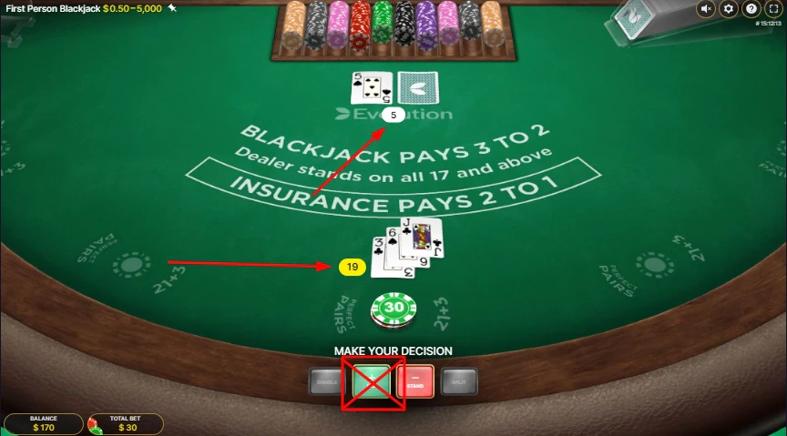 Voici un exemple d'un moment où nous vous déconseillons vraiment de tirer une main au blackjack