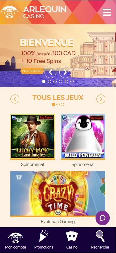 Arlequin Casino page d'accueil