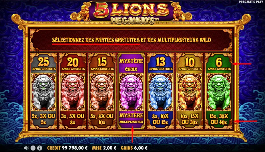 5 Lions Megaways bonus