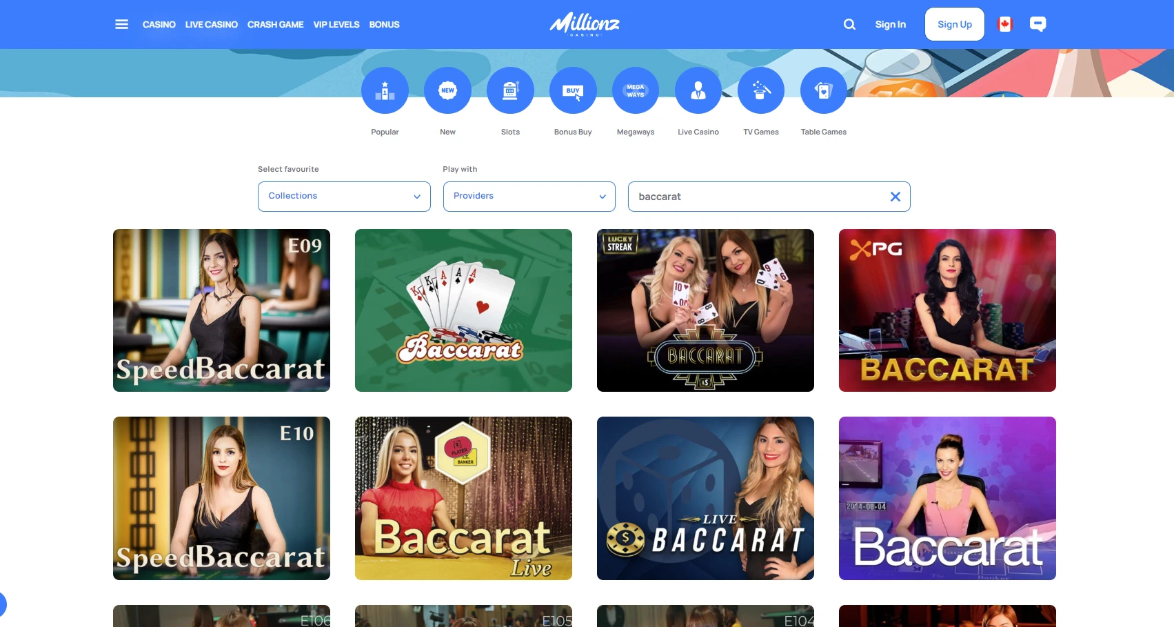 Millionz Casino Baccarat Selection