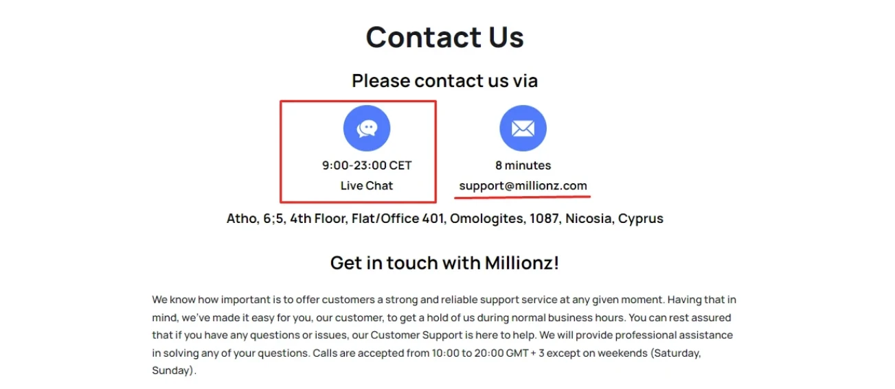 customer support Millionz