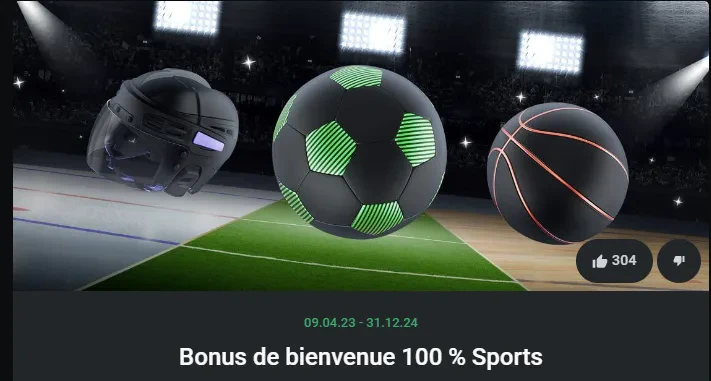Bonus de bienvenue 100% Sport