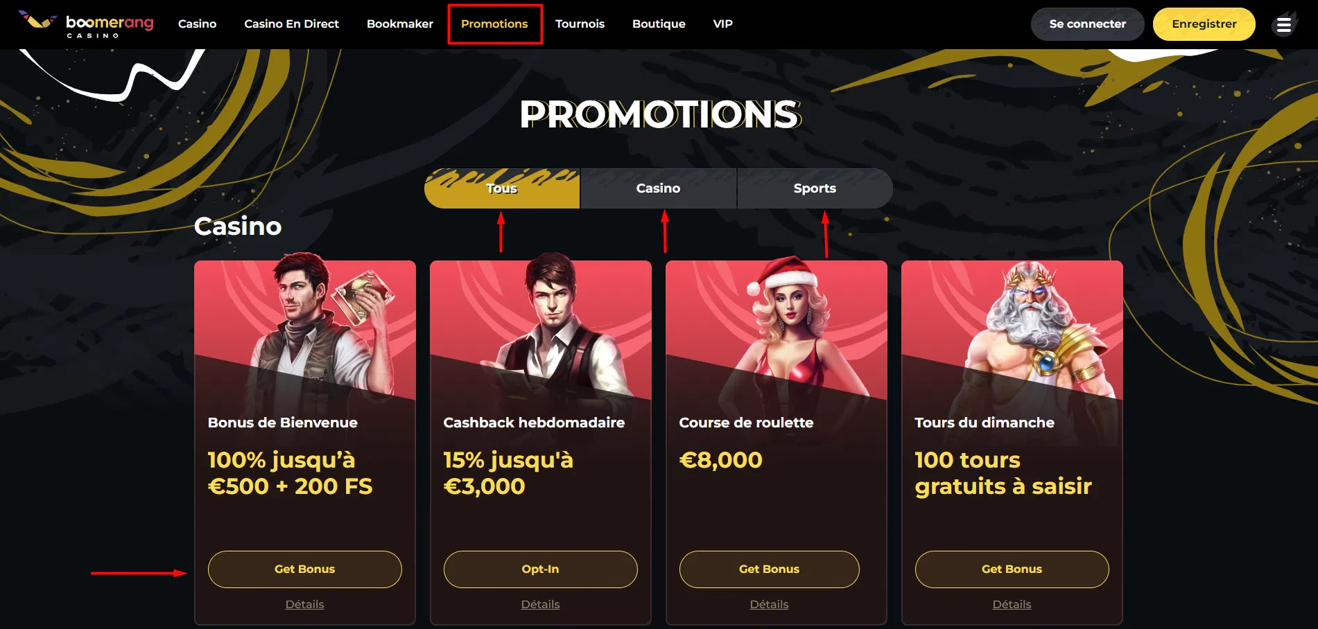 Page promotion Boomerang Casino