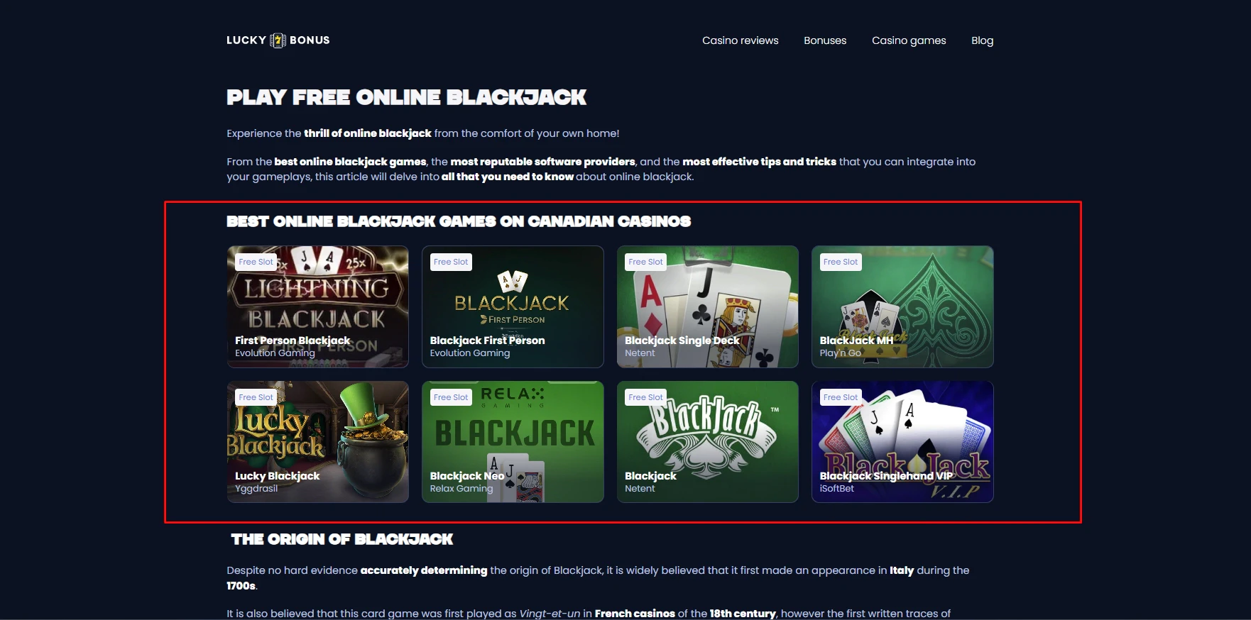 Lucky7Bonus Free Blackjack games