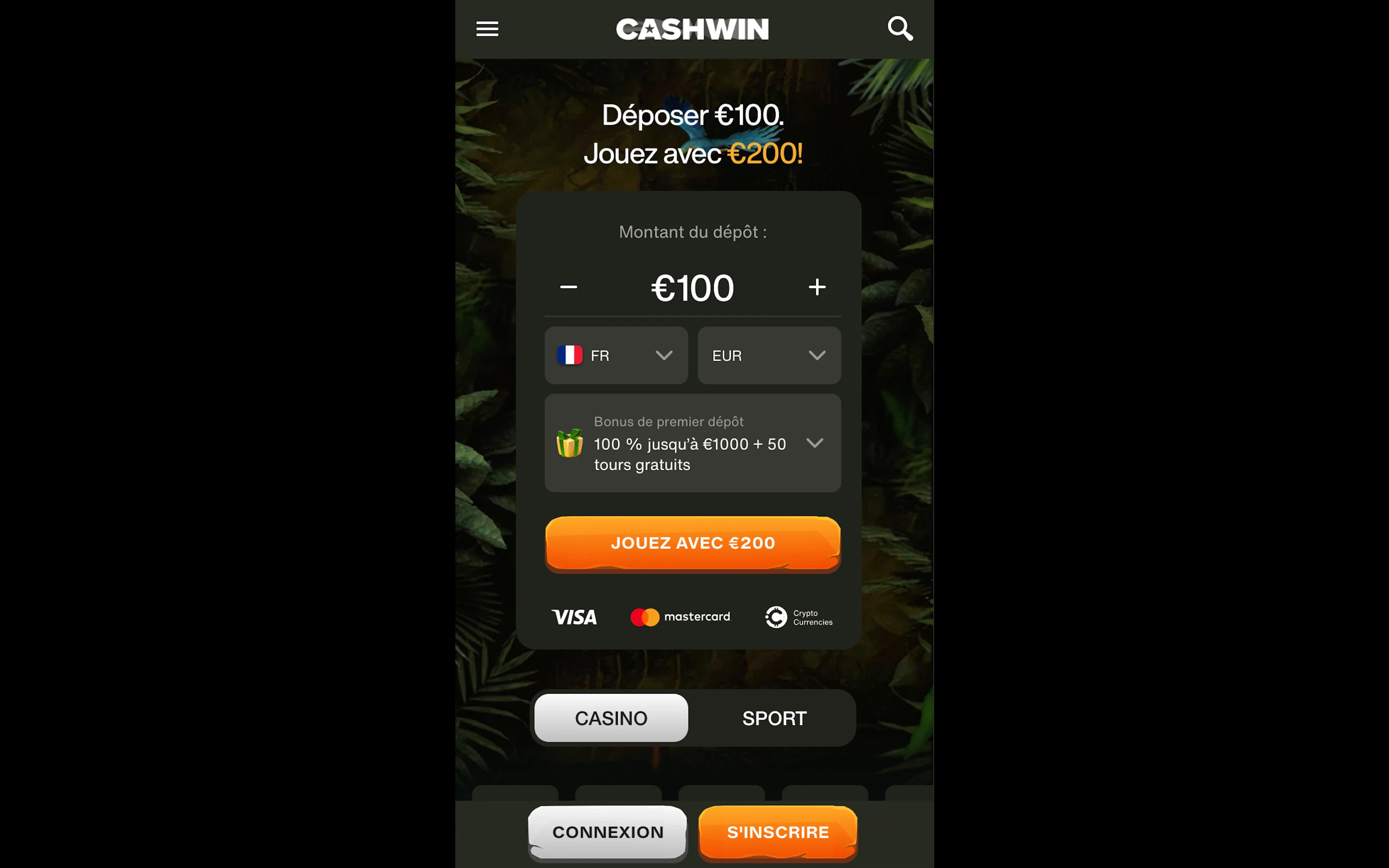 cashwin sur mobile