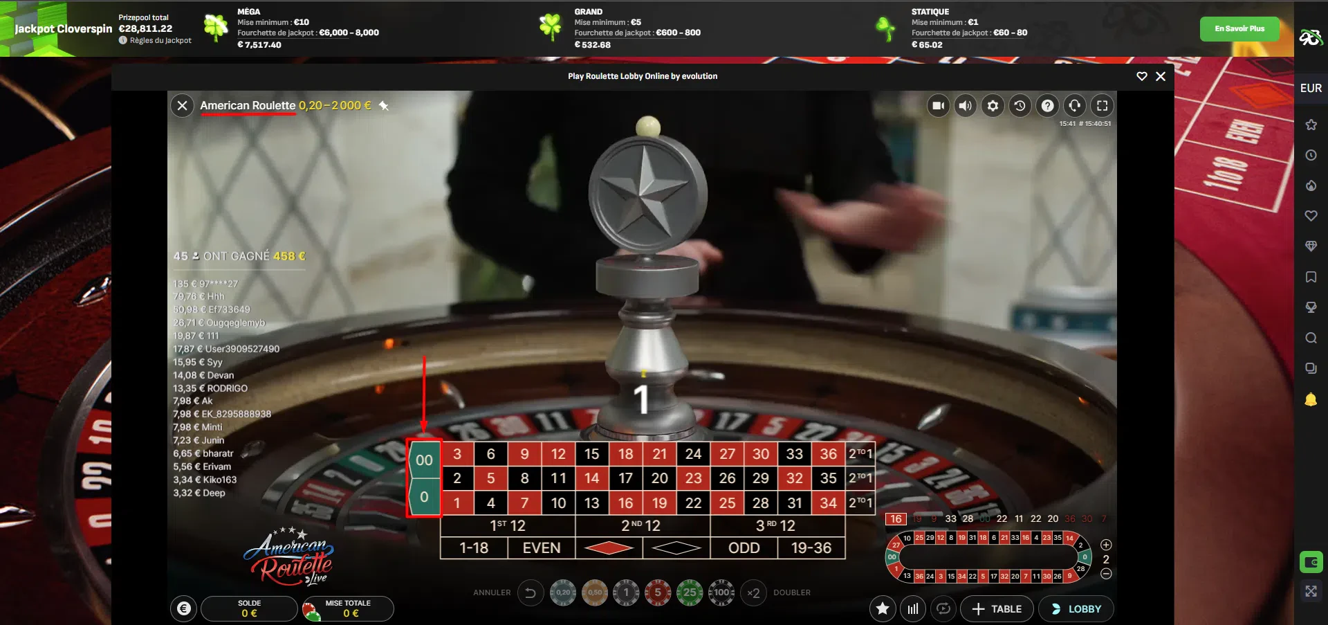 American Roulette Live Cloverspin