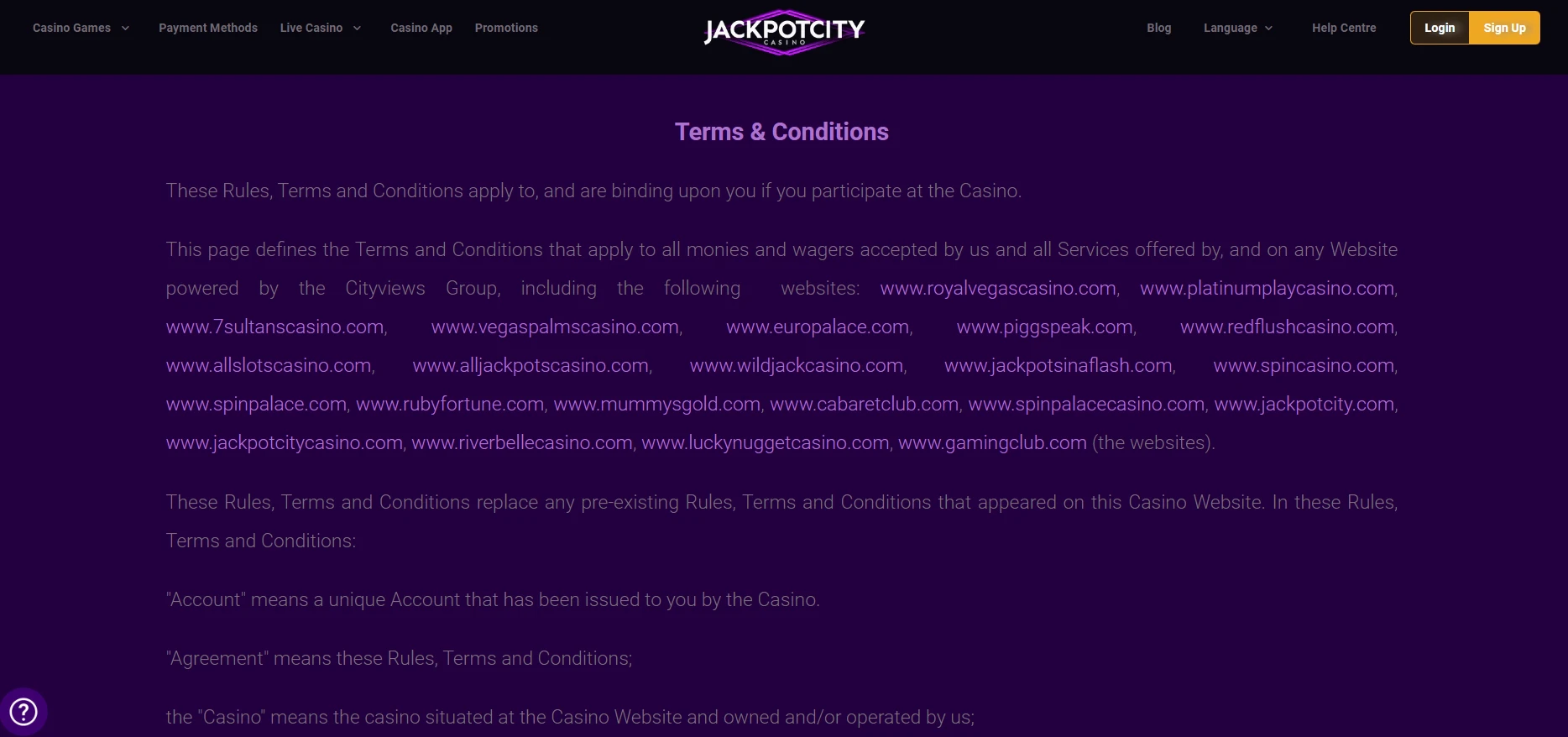 Jackpot City Casino Terms and Conditions