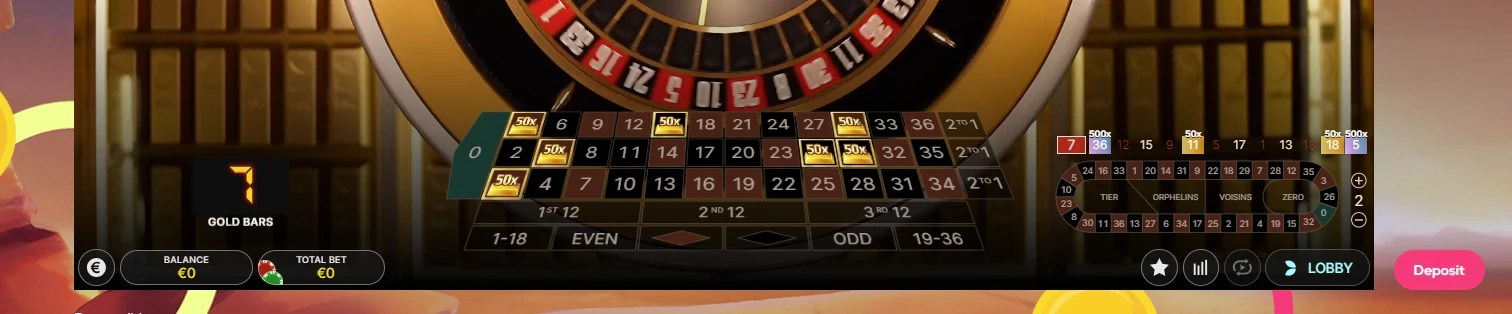 Gold Vault Roulette betting