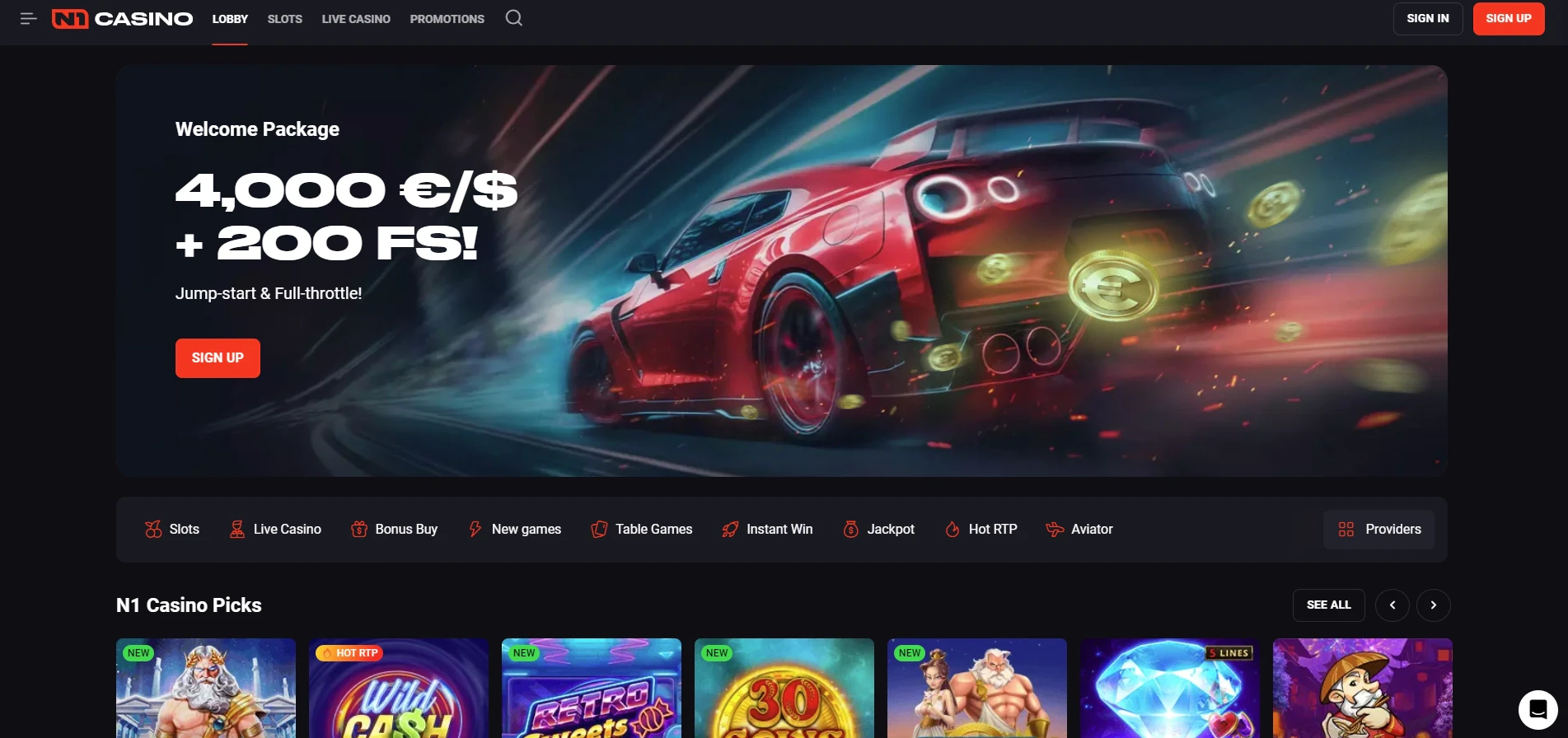 N1 Casino Home Page