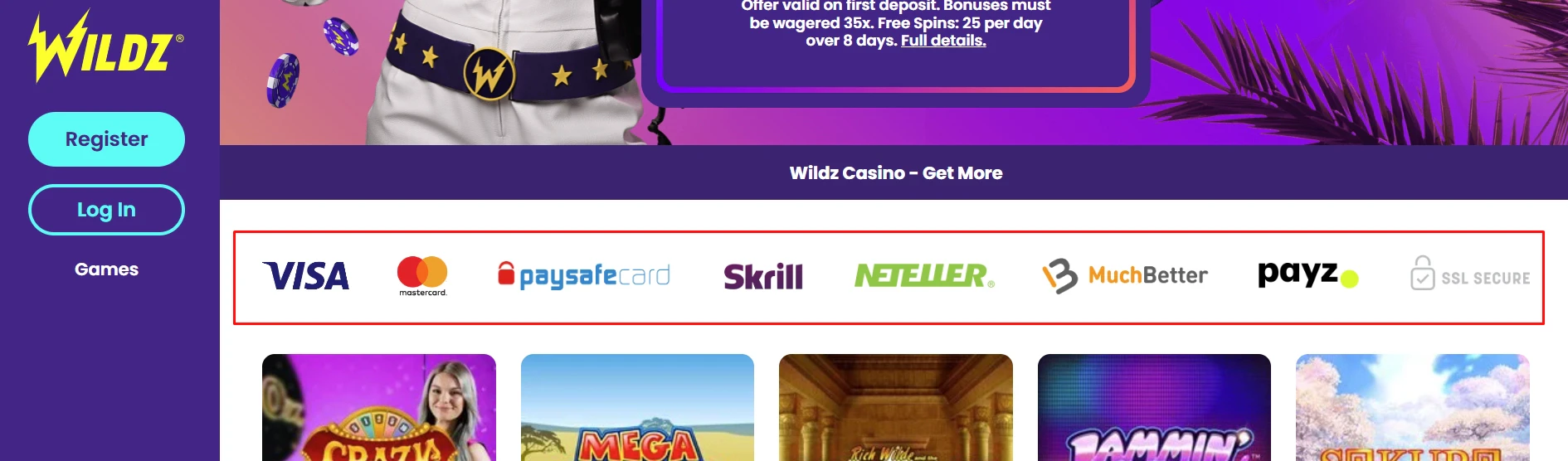 Wildz Casino Payment Methods