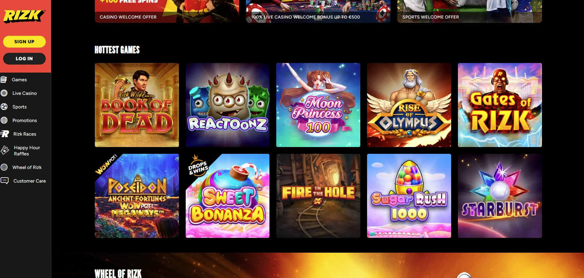 Rizk Casino Website Design