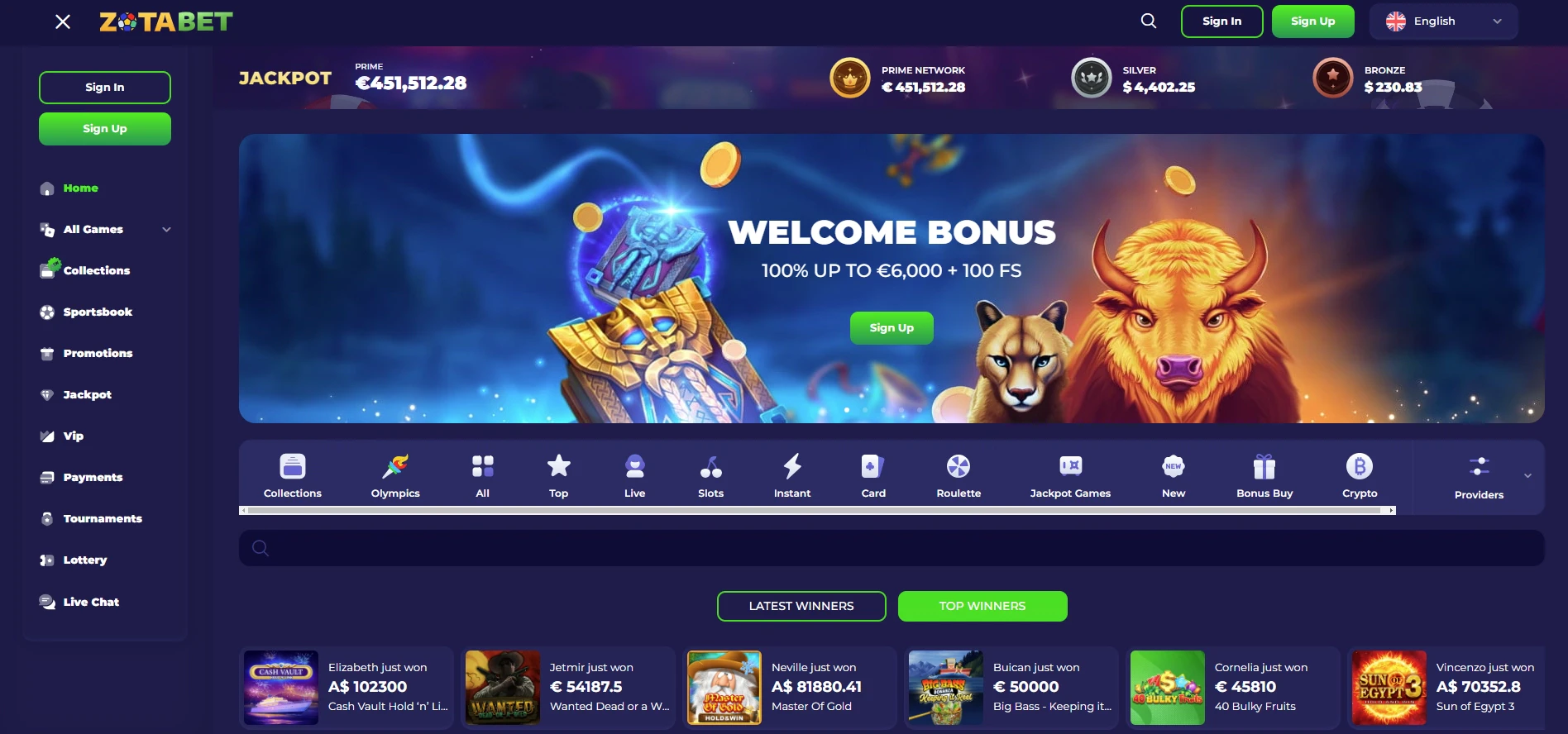 ZotaBet Casino Home Page