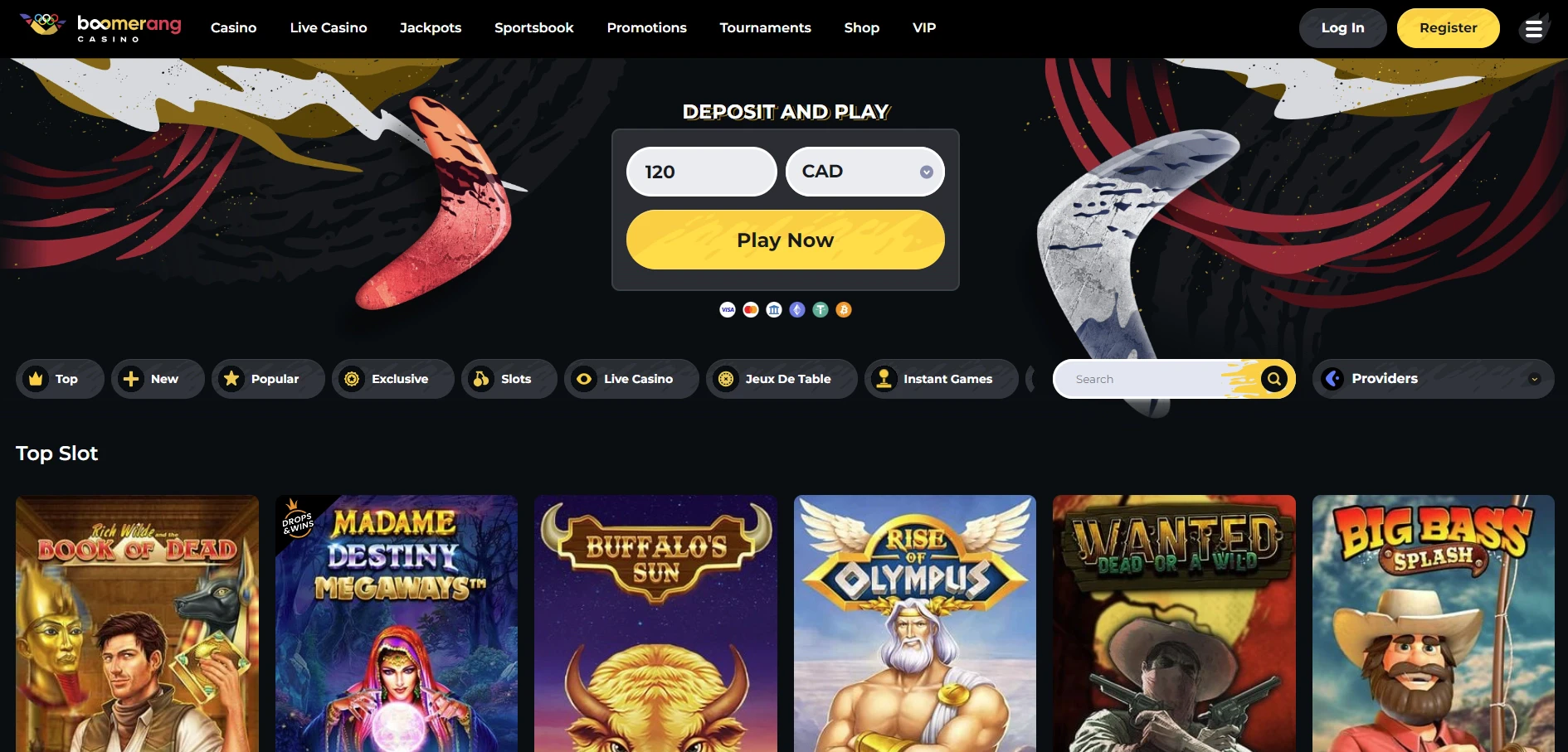 Boomerang Casino Home Page