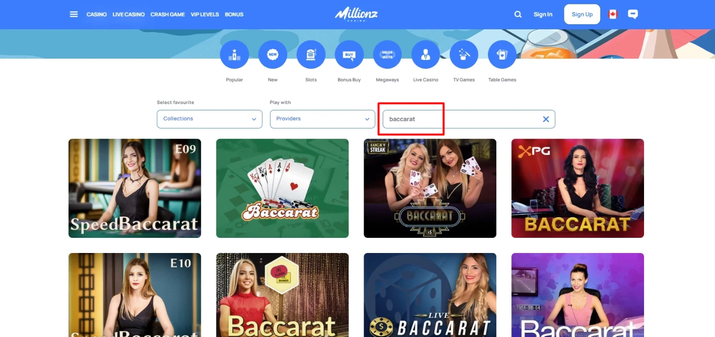 Millionz Casino Baccarat Games